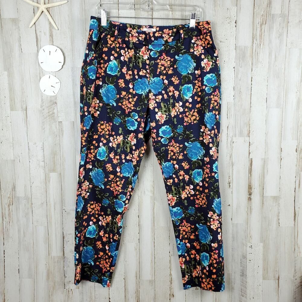 Merona Stretch Curvy Fit Ankle Pants Blue Floral Size 10